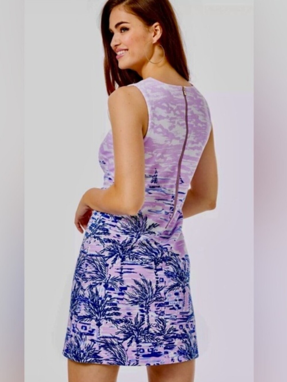Lilly Pulitzer Women's XS Purple Tropical Palm Tree Nautical Gellar Shift Dress